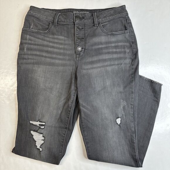 Maurices High Rise Skinny Jean Women L/12 Stretch Gray Denim Button Fly Distress - Picture 1 of 11